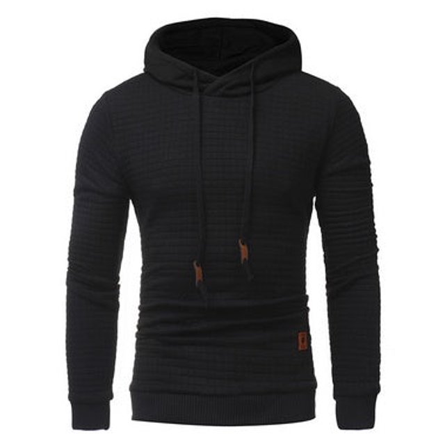Fo Sweat à Capuche Classique Matelassé à Motif Carré pour Hommes (Noir, G)