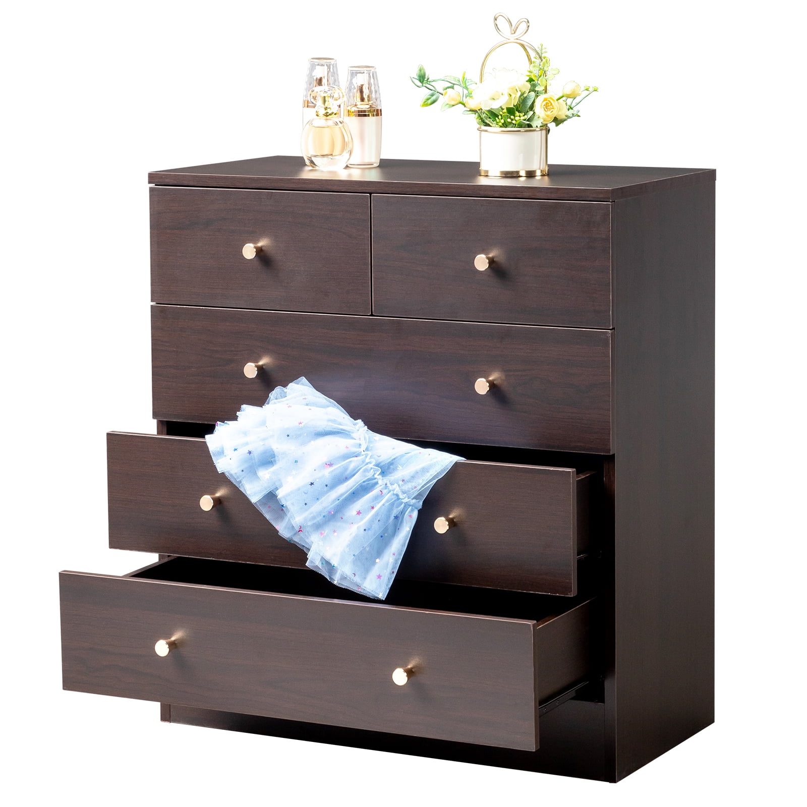 Ktaxon 5 Drawers Dresser Chests for Bedroom, Wood Chset of Drawers,Dressers Organizer for Bedroom, Living Room,Hallway, Brown