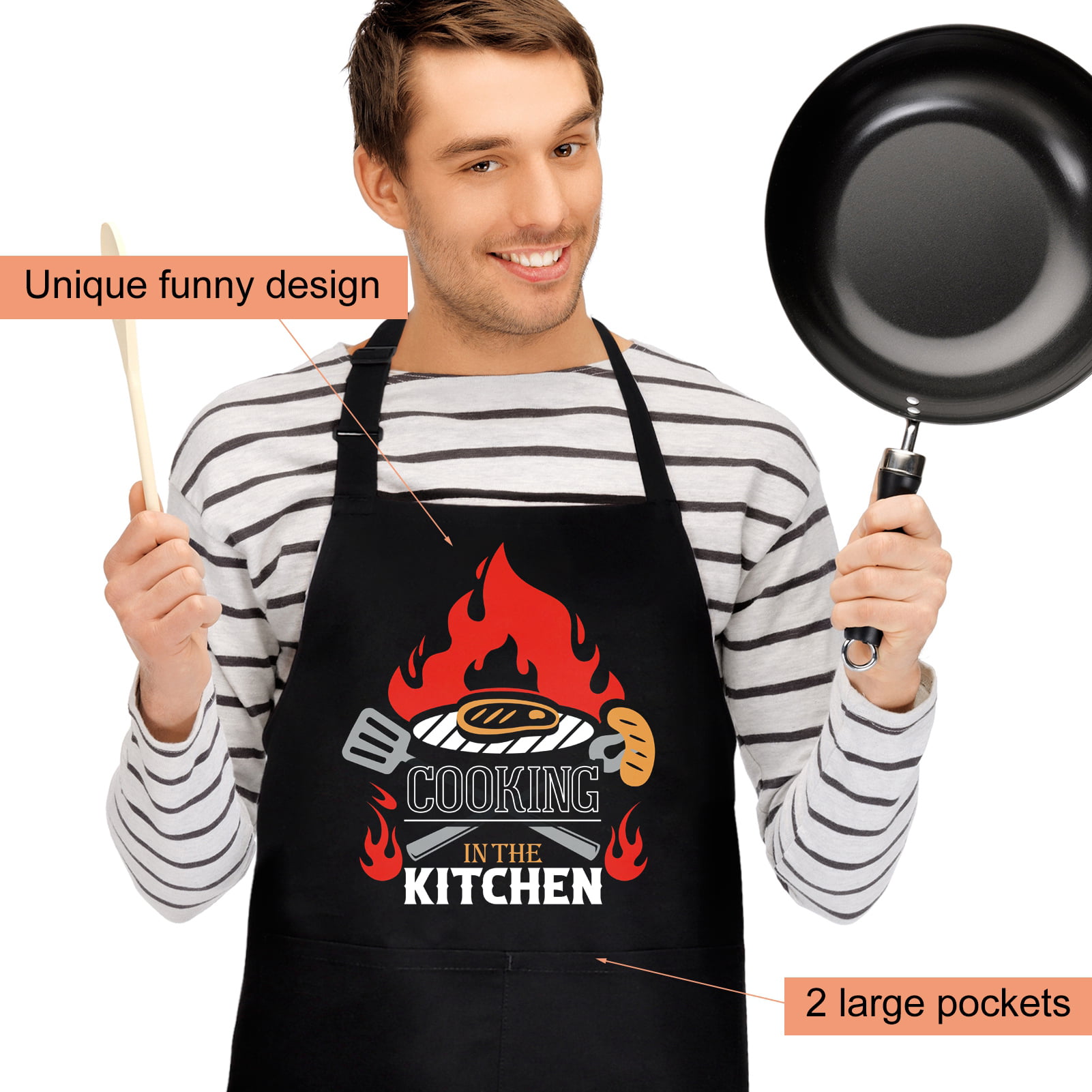 Funny Aprons for Men, I'll Feed All You Chef Apron with 3 Pockets,  Adjustable Neck Strap and Long Waist Ties, Perfect for Kitchen Cooking,  Grilling