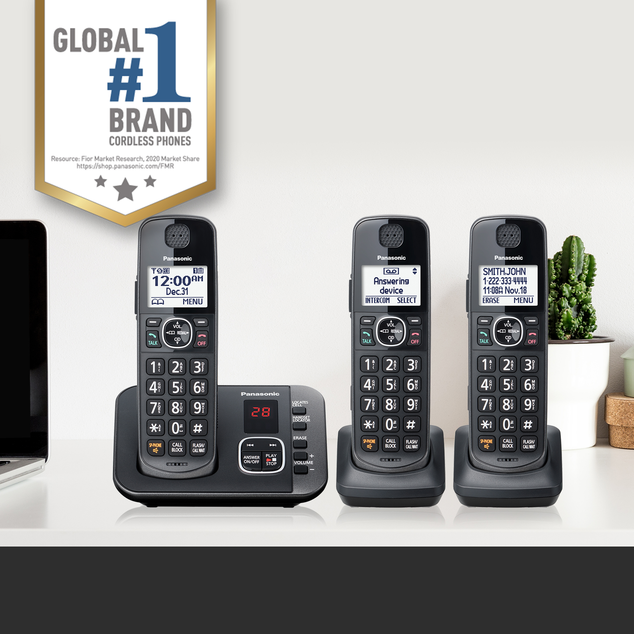 Panasonic 3-Handset Expandable Cordless Phone System with Answering System - KX-TG3833M - image 2 of 9