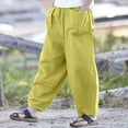 thumbnail image 5 of Kmdttou Womens Summer 3/4 Pants Flowy High Waisted Loose Casual Lounge Pant Cotton And Linen Leisure Waist Leisure Solid Color Pocket Casual Pants, 5 of 8