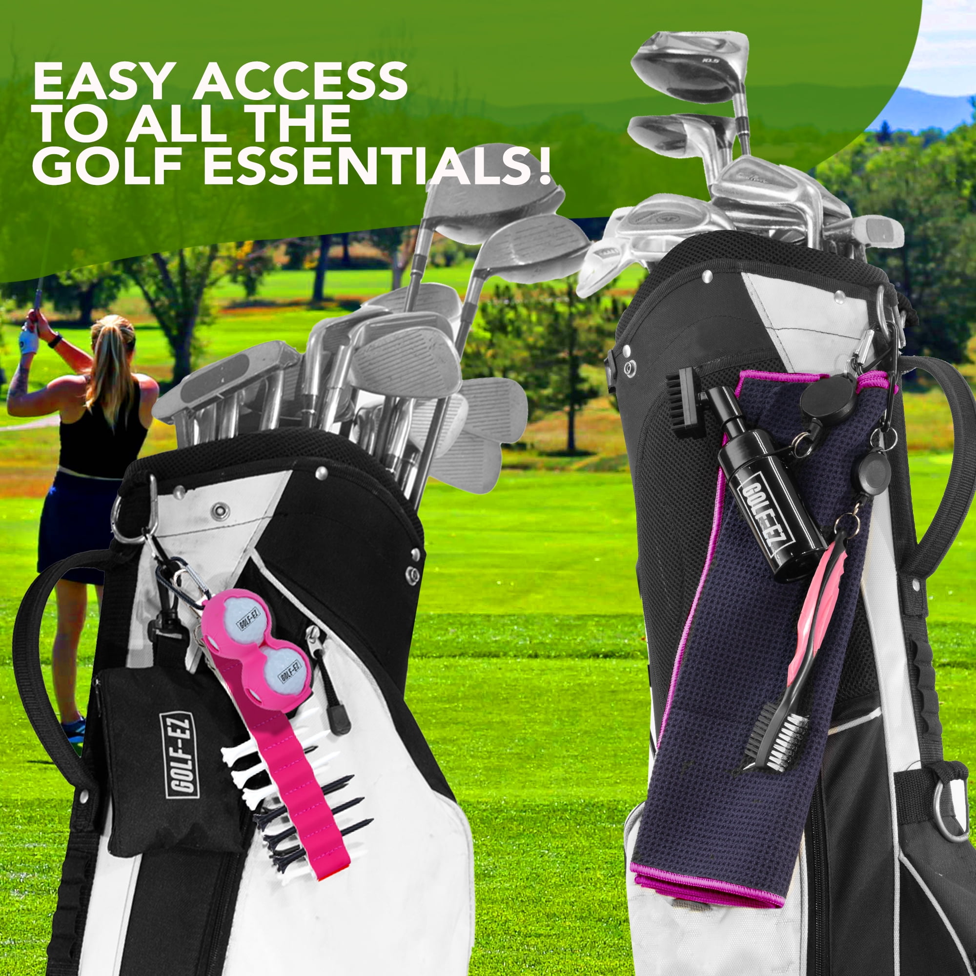Golf Essentials Kit | Must Have Golf Accessories - Golf Water Brush, Golf Towel, Golf Club Brush, Golf Ball Marker, Divot Repair Tool, Golf Ball & Golf Tee Holder, Golf Gifts for Men & Women