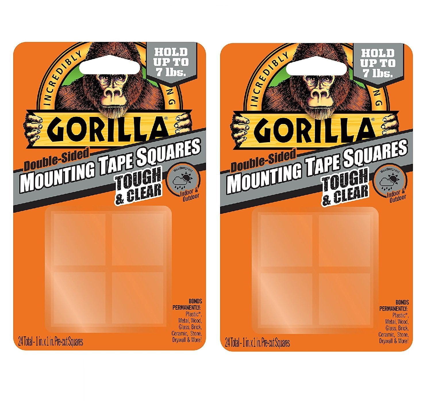 Gorilla 6067201 Mounting Tape Squares, Tough & Clear (2 Pack)
