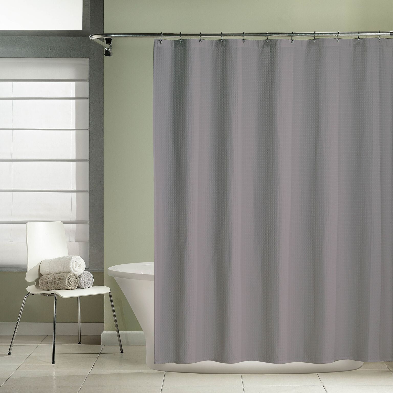 NEW WAFFLE FABRIC SHOWER CURTAIN 70X72 GREY