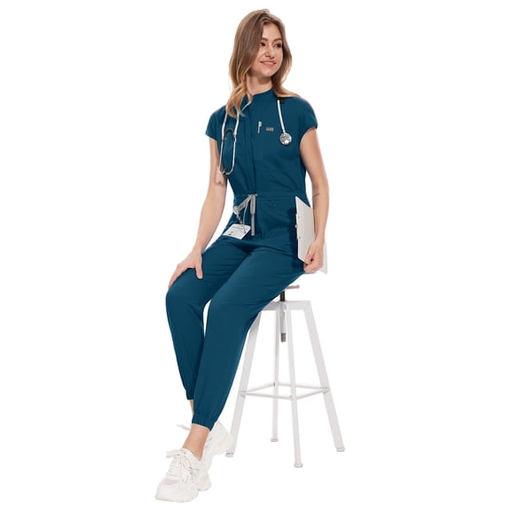 VIAOLI Scrubs Set for Women Nurse Uniform Jogger Set Stretch Top & Pants with Multi Pocket for Nurse Workwear