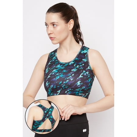 

Clovia Medium Impact Padded Printed Racerback Sports Bra in Turquoise Green
