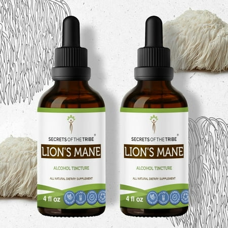 Secrets Of The Tribe Lion's Mane Tincture Dietary Supplement, Natural Herbal Extract for Cognitive Support, Lion's Mane (Hericium erinaceus) Dried Mushroom, Alcohol Extract, Drops 2x4 oz