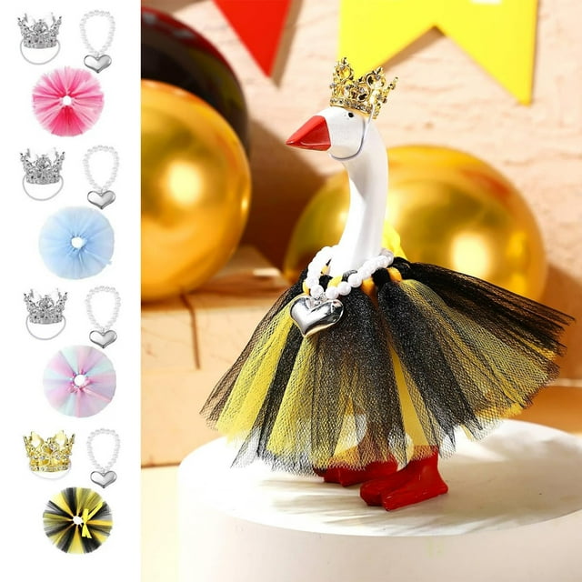 Mini disfraz de ganso de escritorio de 18 cm con corona de diamantes de imitación y tutú. Llavero magnético para decoración de figuras de patos (1 unidad) Rkxzt