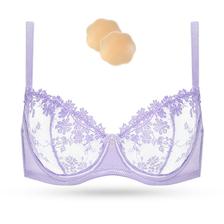 Wingslove Women's Sexy Lace Sheer Bra Demi Mesh Balconette