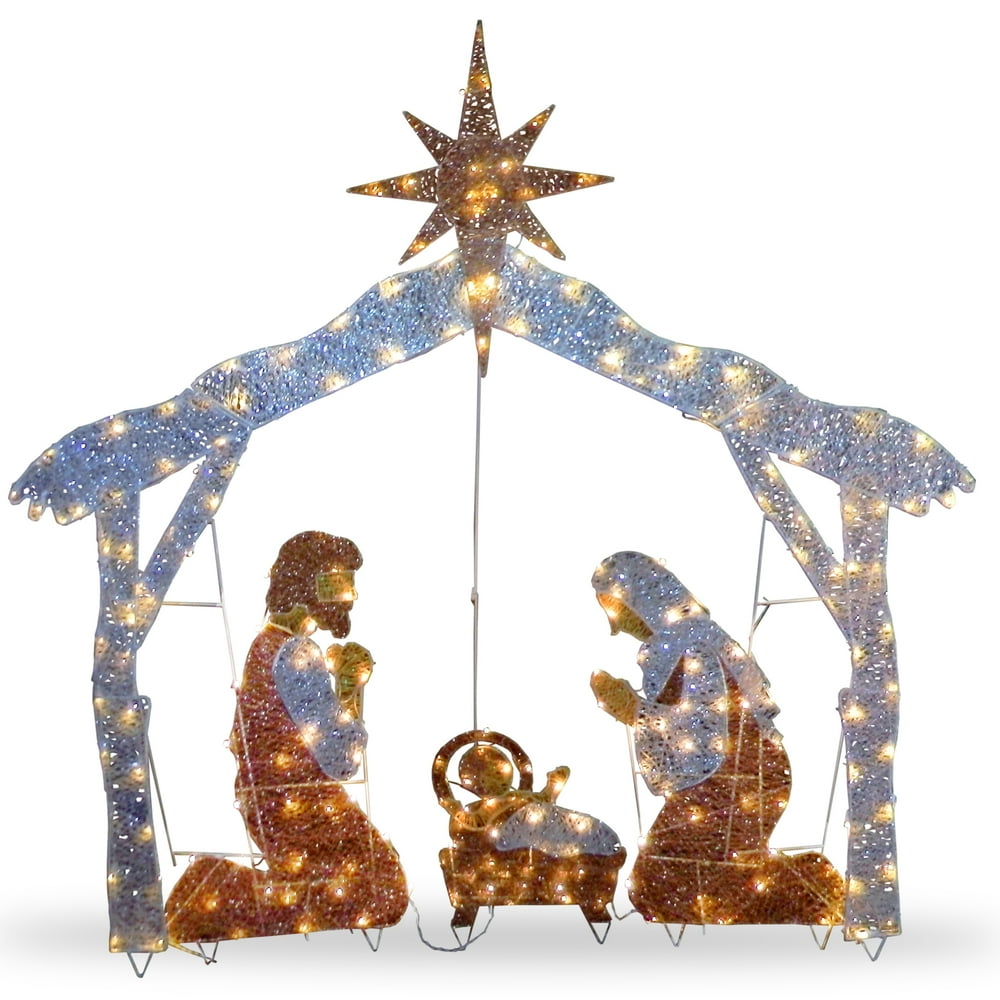 National Tree 72 inch Nativity Scene with White LED Lights Walmart