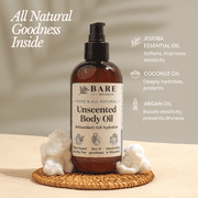 Bare Botanics Unscented Body Oil Natural Skin Moisturizer 8 fl oz