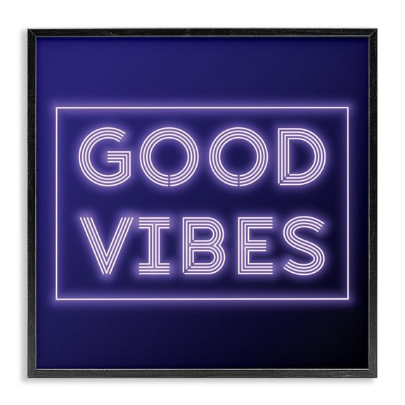 Stupell Industries Contemporary Neon Good Vibes Fashion Phrase Black Framed Giclee Art, 12 x 12, by Dawn Vietro