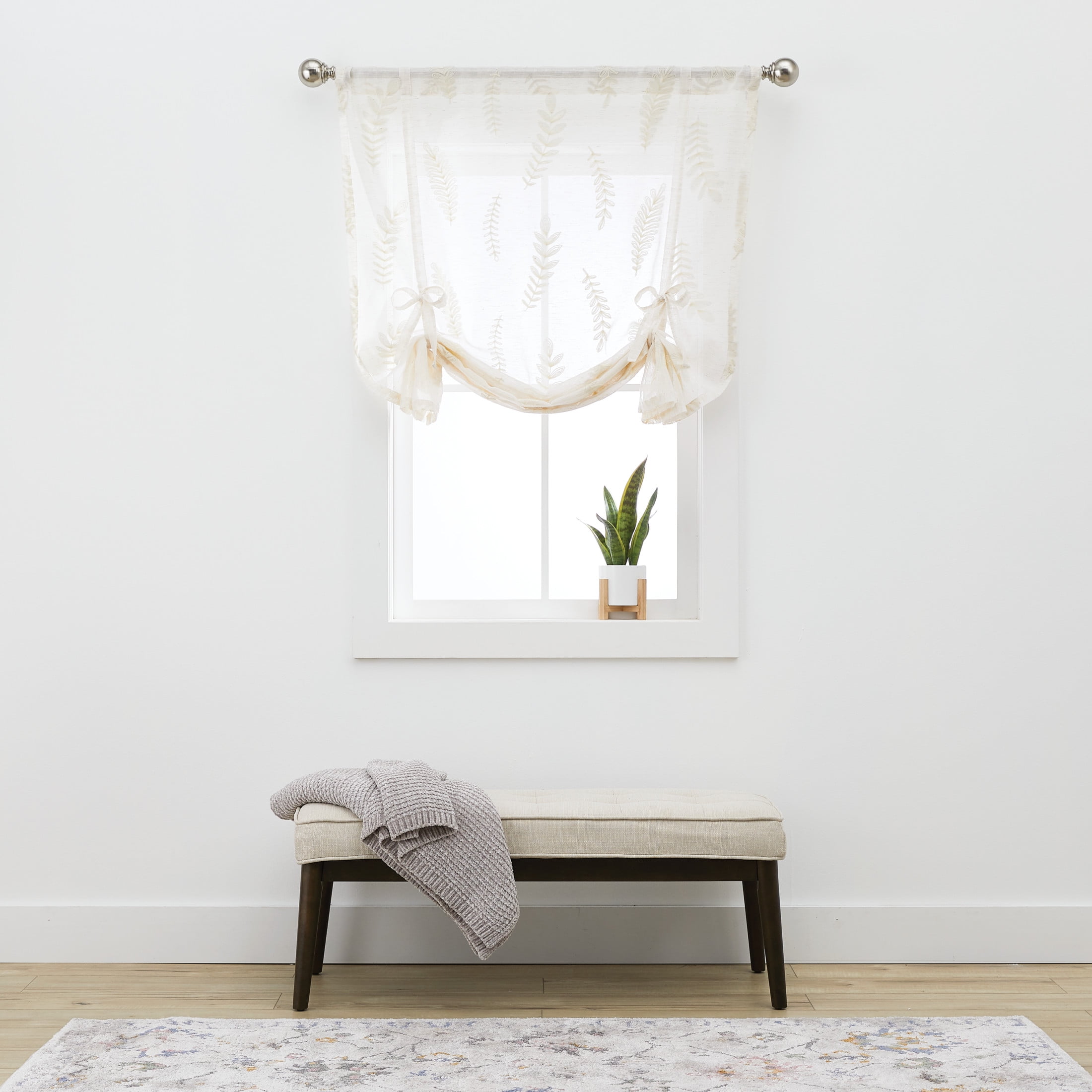 (2 pack) Better Homes & Gardens Embroidered Botanical Balloon Shade, Papyrus Beige, Polyester, Recycled Poly, Linen, 42"W x 63"L, 1 Piece, Adult