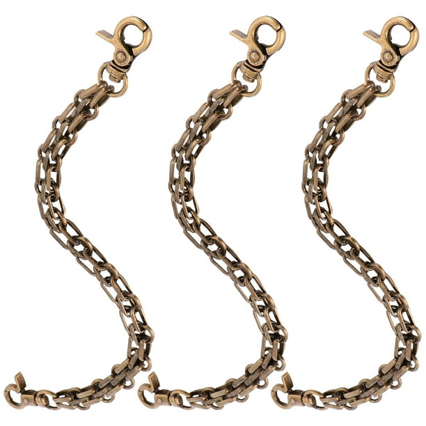 3 piezas 26 cm Cadena de hierro de tres hileras Monedero Marco Monedero Bolsa de bloqueo Cadena de reemplazo Correas de hebilla de aleación de doble extremo Accesorios para bolsos de mujer (Bronce)