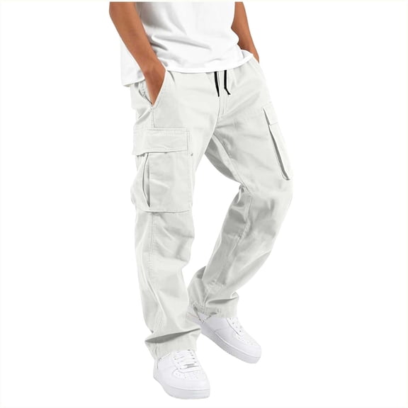 fatyb Boys Girls Cargo Pants Cotton Straight Leg Pants for Kids Casual Drawstring School Uniform Trousers
