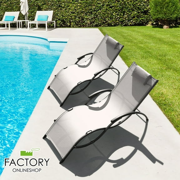 Geniqua Corp Steel Foldable and Curved Frame Outdoor Chaise Lounger - Set of 2 White