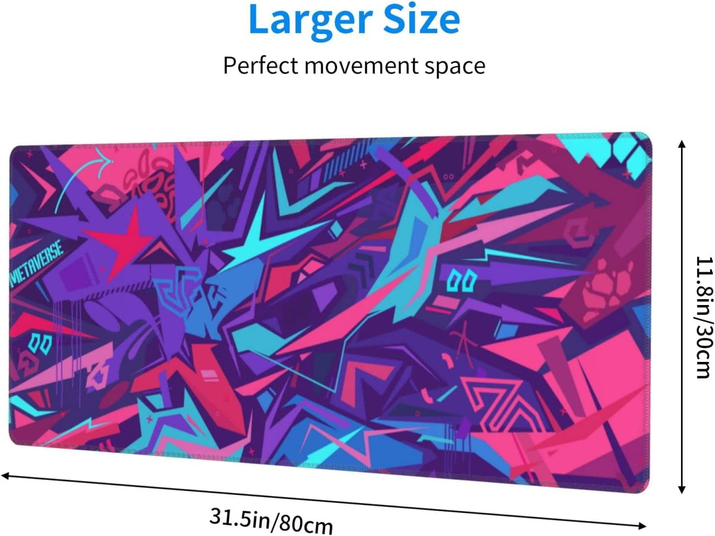XL Large Gaming Mouse Pad with Stitched Edges, Metaverse Cyber Graffiti Extended Mousepad with Non-Slip, Long Waterproof Keyboard Pad Mouse Mat for Computer Laptop for Gamer Office Decor, 31.5*11.8 In