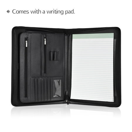 Zippered Multifunctional A4 Portfolio Professional Padfolio File Organizer with Writing Pad Card Pockets for Businessmen Manager Sales