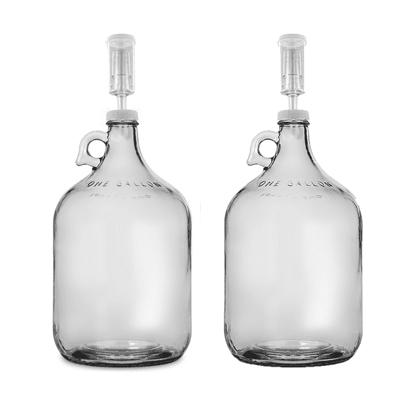 Home Brew Ohio One Gallon Glass Jug with 38mm Cap with Hole and Airlock Set of 2