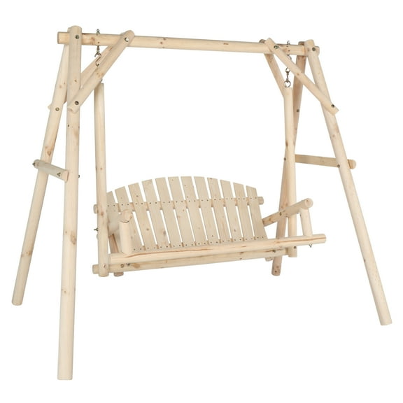 Zimtown Wooden Porch Swing Garden Hanging Swing Bench for 2 Person with Stand,Nature