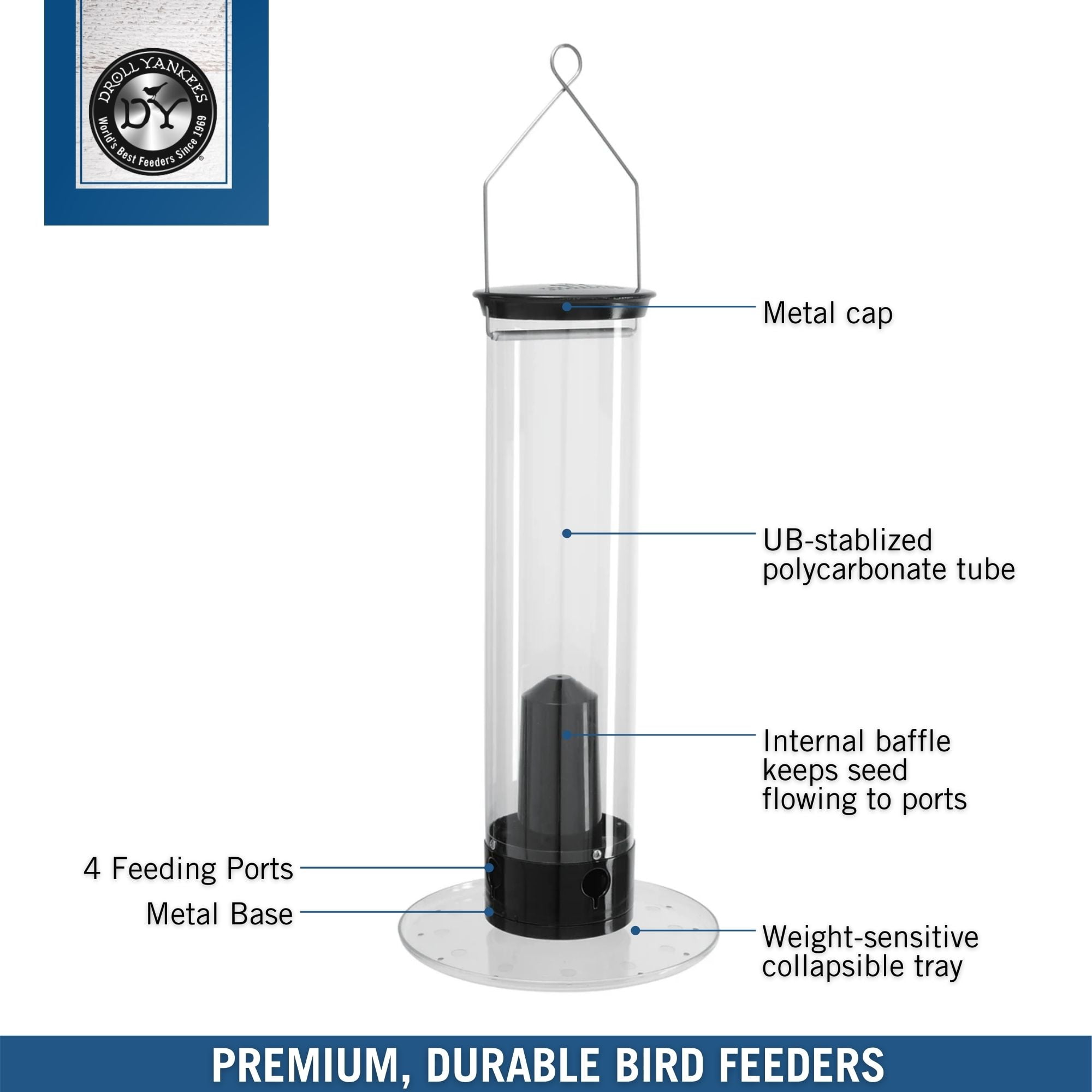Droll Yankees Yankee Tipper Squirrel-Proof Cardinal Bird Feeder, Black
