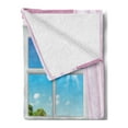 thumbnail image 2 of Ocean Soft Flannel Fleece Blanket, Ocean View from the Window on Island in Sunny Summer Day Peaceful Relaxation Resting, Cozy Plush for Indoor and Outdoor Use, 50" x 60", Pink Blue, by Ambesonne, 2 of 5