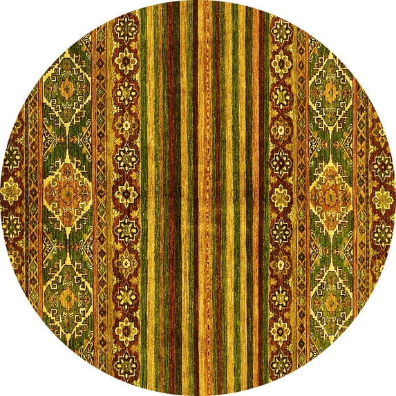 Ahgly Company Machine Washable Indoor Round Abstract Yellow Modern Area Rugs, 7' Round