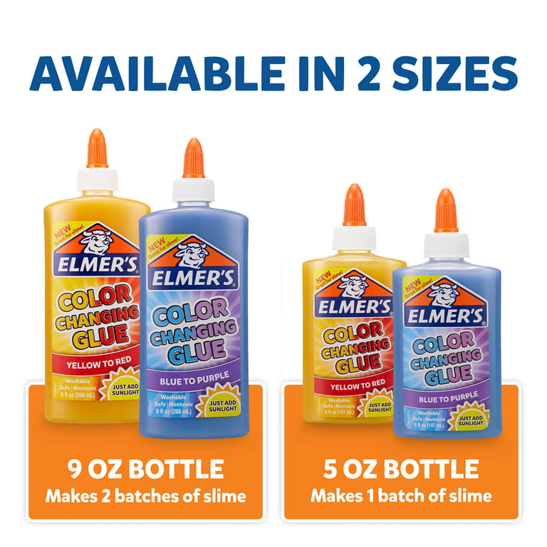 Elmer's Color Changing Liquid Glue for Making Slime Washable Blue to Yellow  9 oz