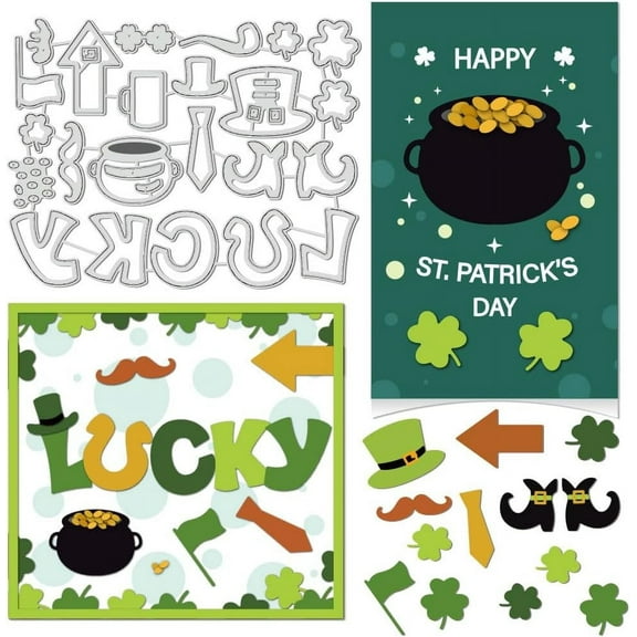 St. Patrick's Day Lucky Die Cuts for Card Making 5.8x4.4inch Stencils Template for Card Scrapbooking DIY Craft Album Paper Card Decor 0.08cm Thick Silver DIY