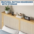 thumbnail image 4 of Rattan Bed Frame King Size with Natural Rattan Headboard & LED Lights, Wood King Bed Frame with Solid Wood Foundation, No Box Spring Needed, Natural, 4 of 7