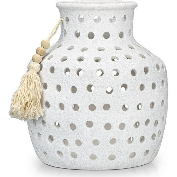 10 Inch Rustic White Ceramic Vase, Farmhouse Style