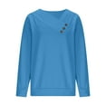 thumbnail image 4 of Womens Dressy Casual Tops with Buttons Solid Color V Neck Long Sleeve Lightweight Sweatshirt Pullover Tshirts (3XL, Blue), 4 of 6
