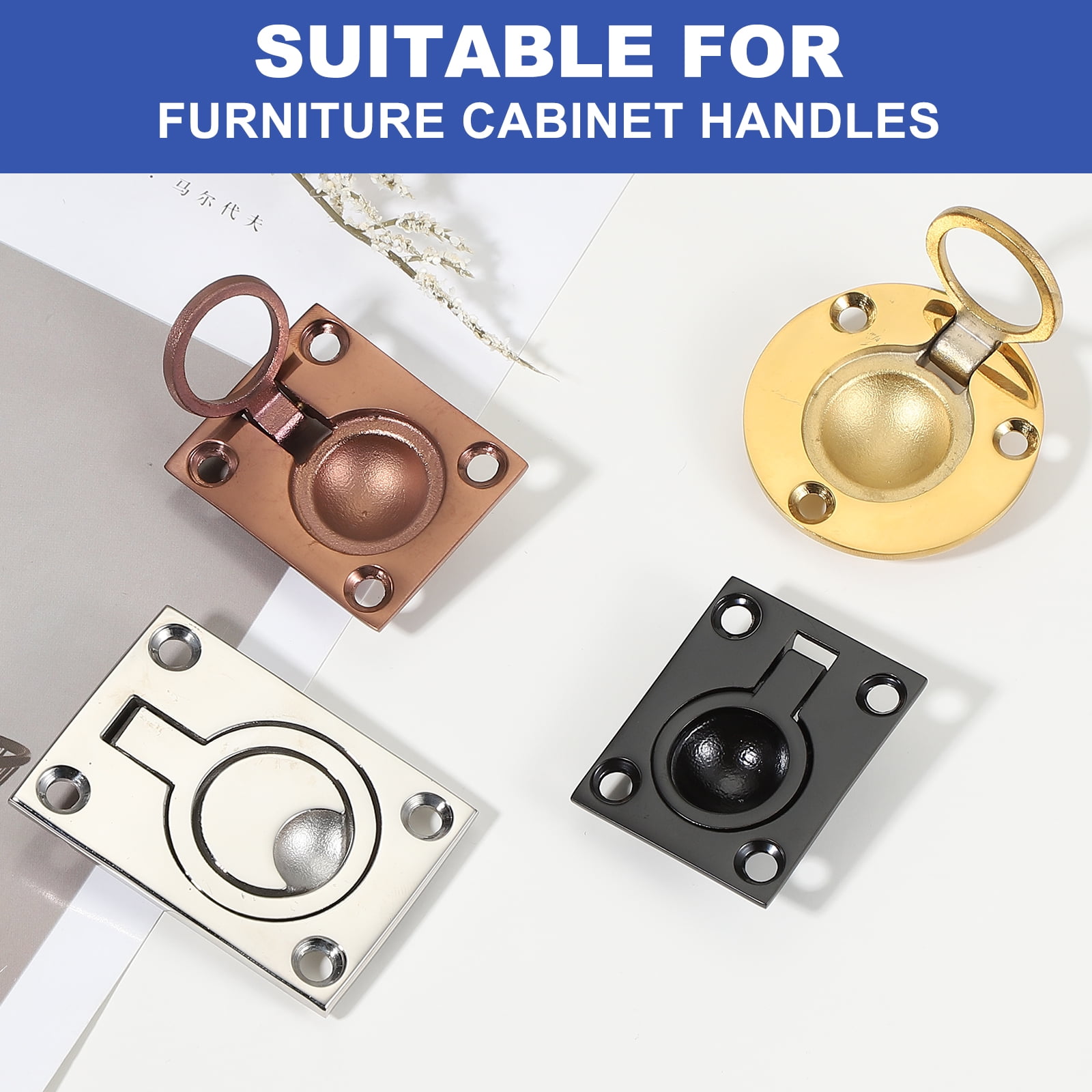 Unique Bargains Flush Pull Ring Handle, 316 Stainless Steel Round Recessed Door Pull Black