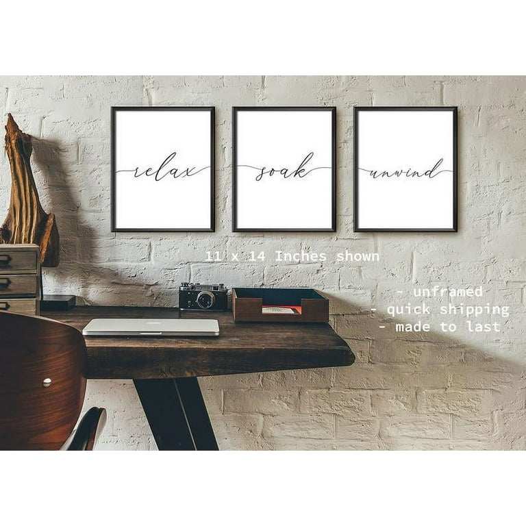 Relax Soak Unwind, 18 x 24 Inches, Set of 3, Posters, Minimalist