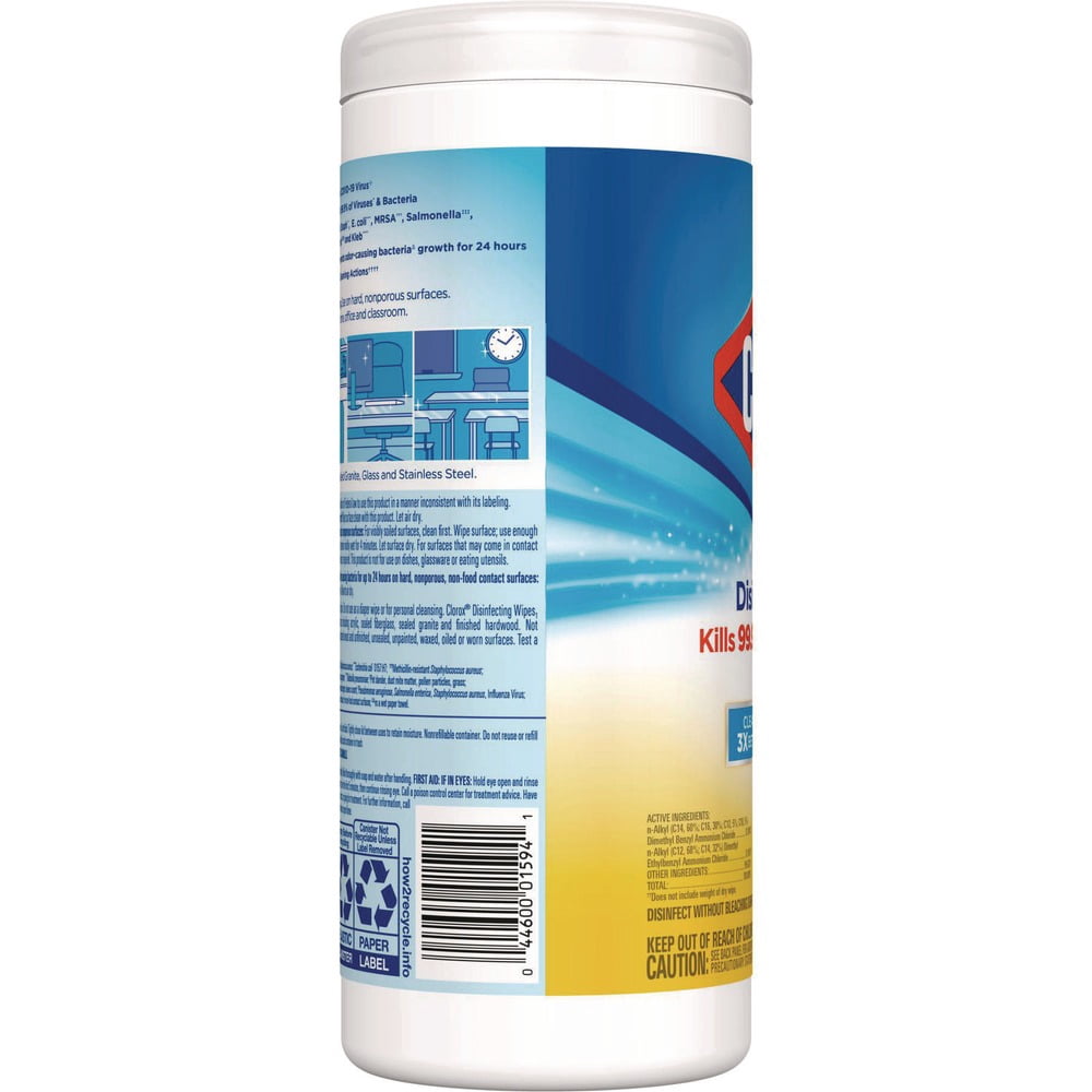 7 in. x 8 in. 1-Ply Disinfecting Wipes - Crisp Lemon, White (35/Canister, 12 Canisters/Carton)