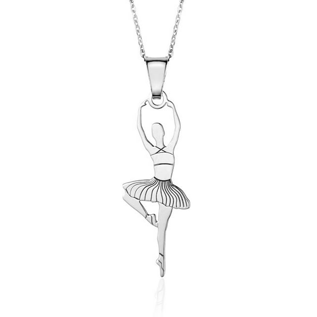 Sterling Silver Ballet Dancer Pendant Necklace for Girls on Cable Chain 16"