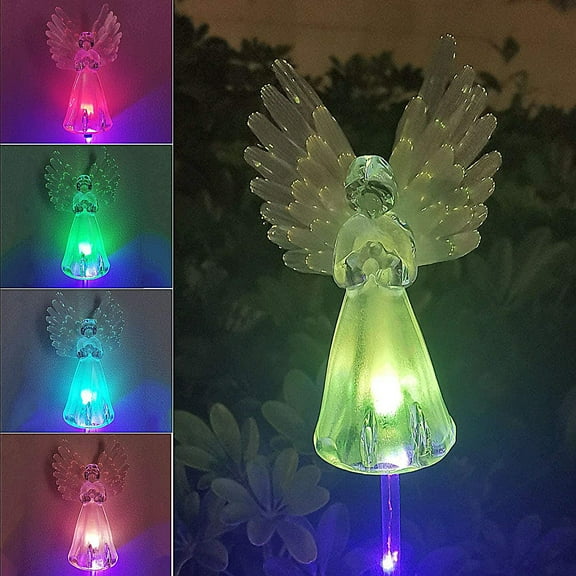 Holloyiver Solar Angel Lights, Solar Powered Garden Stake Lights, Multi-Color Changing Angel Decorative Lights for Cemetery Grave Yard Patio Outdoor Decoration Memorial Gifts