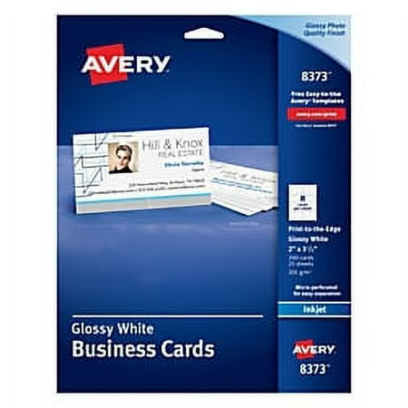 Avery Print-to-the-Edge Microperf Business Cards, Inkjet, 2x3 1/2, Wht, Gloss, 200/BX