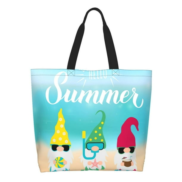 Fotbe Hello Summer Gnome 1 Bolsa Tote Estética de Lona con Estampado para Mujer - Bolsa Reutilizable de Hombro Casual para Vacaciones, Compras, Trabajo y Gimnasio