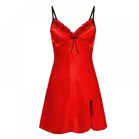 

Newway Women s V-neck Strap Nightdress Summer Female Lace Solid Color Sleeveless Home Pajamas Split Homewear