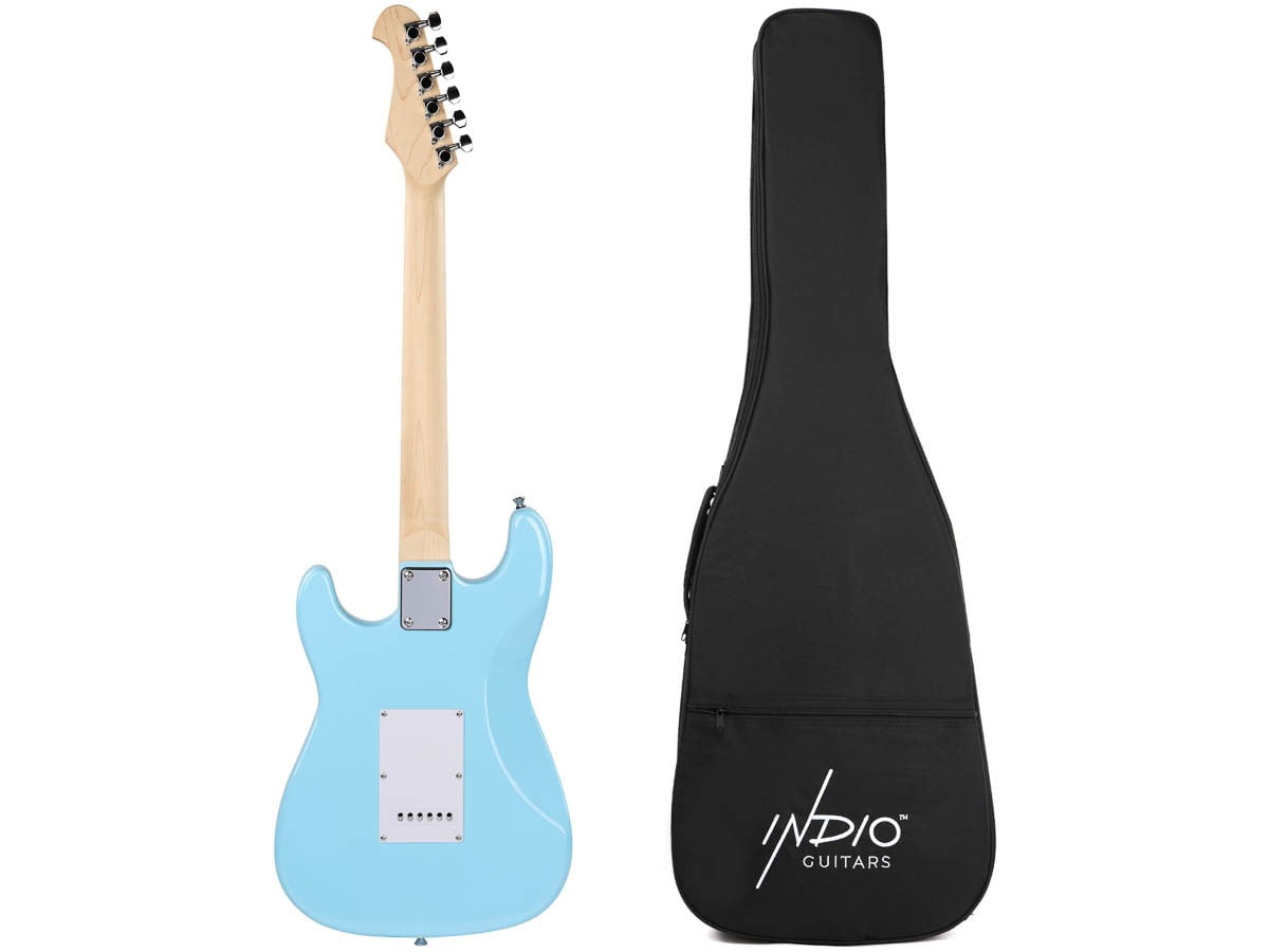 Monoprice Cali DLX Plus Solid Ash Electric Guitar | Wilkinson Bridge and Pickups, with Gig Bag, Right Orientation, Light Blue with Maple Fretboard - Indio Series