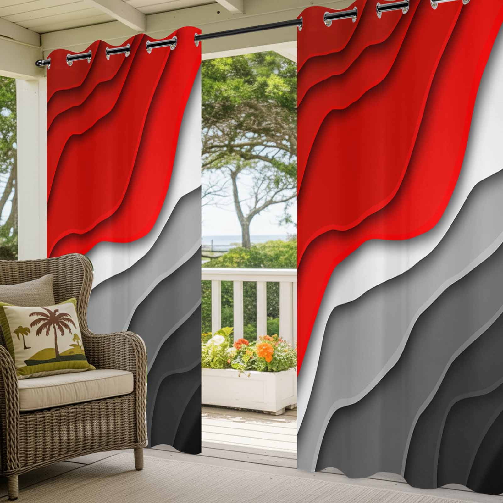 Red Black Ombre Outdoor Curtains for Patio Waterproof,Windproof Privacy Curtains with Weighted Bottom,Modern Geometric Abstract Aesthetics Cream Outside Drapes for Picnic Garage Yard 54"x108" 1 Panel