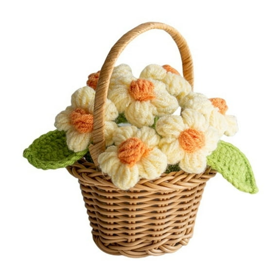 Handmade Crochet Flower Bouquet - Potted Rose, Sunflower & Tulip Set for Home/Office/Car Decor - Christmas, Birthday, Teacher's Day & Anniversary Gift (Customizable)