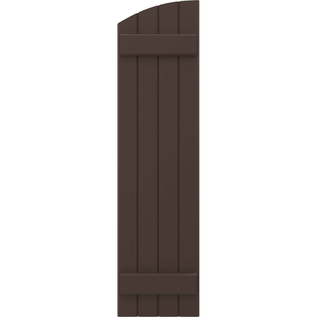 Ekena Millwork 14"W x 81"H Americraft Four Board (2 Batten) Exterior Real Wood Joined Board-n-Batten Shutters w/ Elliptical Top (Per Pair), Raisin Brown