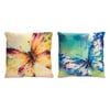 Set of 2 Velour and Polyester Watercolor Butterfly Pillows 15"