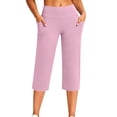 thumbnail image 2 of YanHoo Yoga Capris for Women Elastic Waist Pull On Stretchy Capri Pants Casual Comfy Cropped Trousers with Pockets, 2 of 8