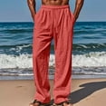 thumbnail image 2 of Dwellite Men's Linen Pants Beach Casual Summer Lightweight Elastic Waist Drawstring Pant with Deep Pockets Deep Red M, 2 of 4