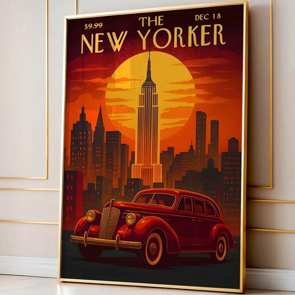 PosterArt Vintage NYC New Yorker Car Magazine Cover Print, New Yorker Travel Cover Poster, Classic Car Wall Art New York Wall Art New York Retro Print, Size 8x12 UNFFRAMED