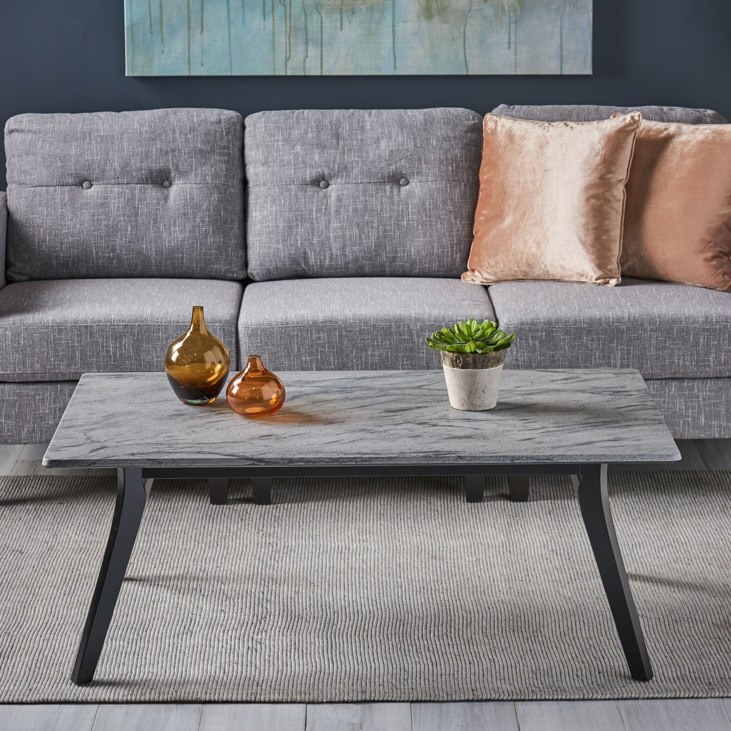 Noble House Ryleigh Modern Resin Coffee Table, Tripura Marble and Black