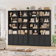 Homfa 73'' Bookcase and Bookshelves with Doors, Double Wide Wood Display Bookshelves for Living Room Home Office, Black